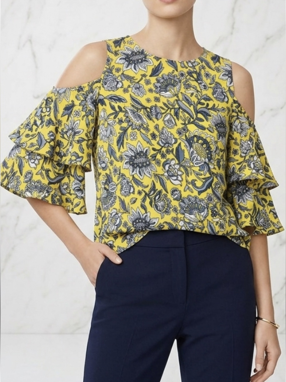 🆕 Michael Kors Floral Cold Shoulder Blouse Women's Size L